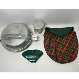 Vintage Girl Scout Mess Kit Canteen Cup Cookware‎ Plaid Carrier Sewing Kit